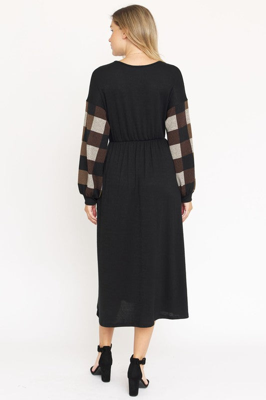 Knit Bishop Sleeve Tea Length Dress-Charmful Clothing Boutique