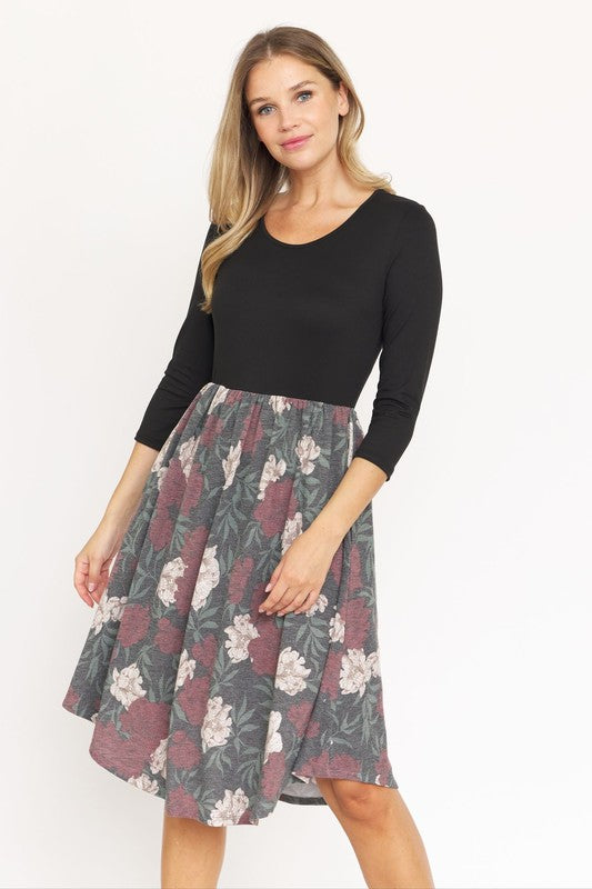 Quarter Sleeve Midi Dress-Charmful Clothing Boutique