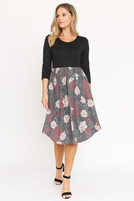 Quarter Sleeve Midi Dress-Charmful Clothing Boutique