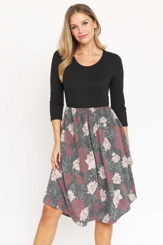 Quarter Sleeve Midi Dress-Charmful Clothing Boutique