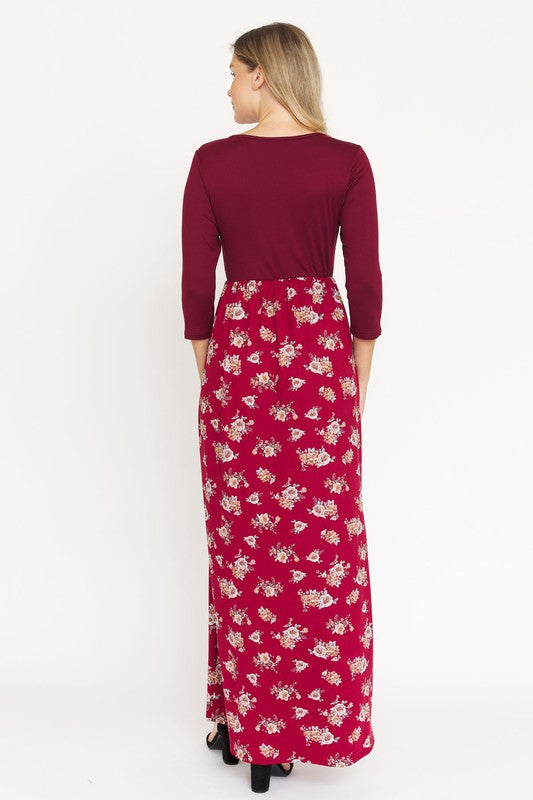 Quarter Sleeve Floral Maxi Dress-Charmful Clothing Boutique