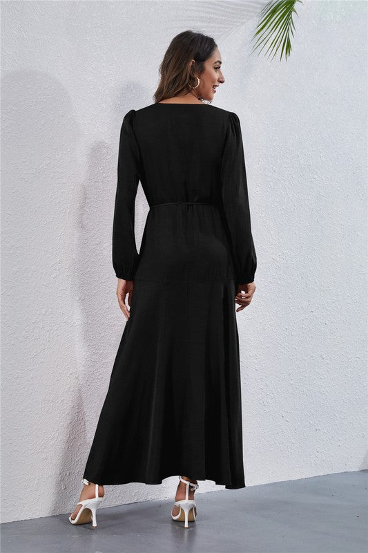Women's V Neck Long Sleeve Maxi Dress-Charmful Clothing Boutique