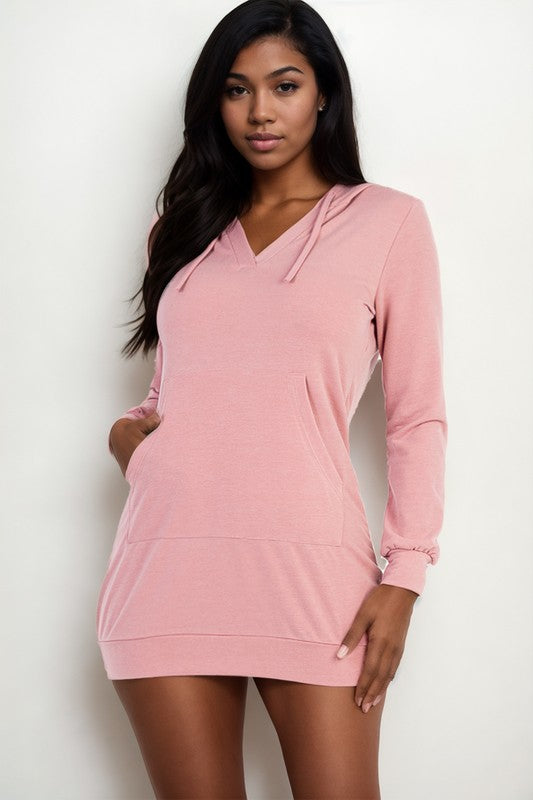 French Terry Hoodie Dress-Charmful Clothing Boutique