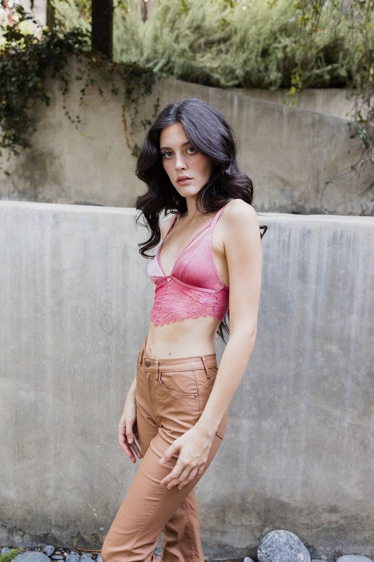 Velvet longline Lace Bralette-Charmful Clothing Boutique