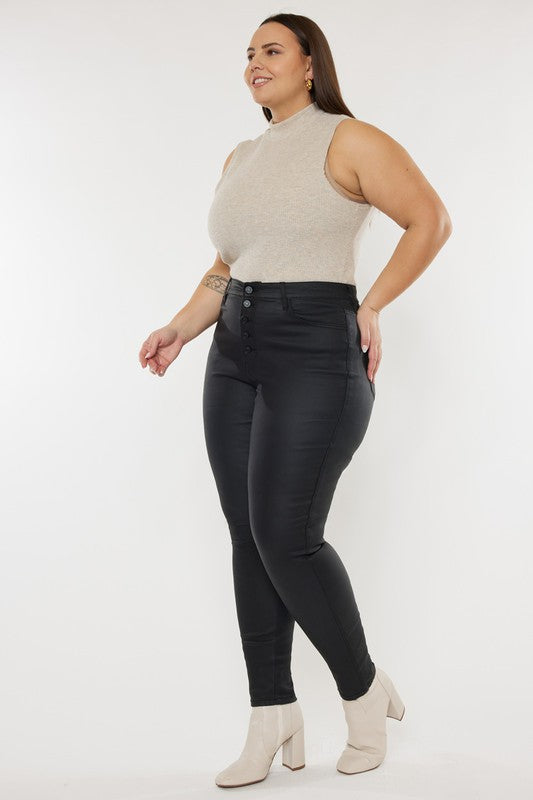 Kan Can Plus High Rise Coated Ankle Skinny Jeans-Charmful Clothing Boutique