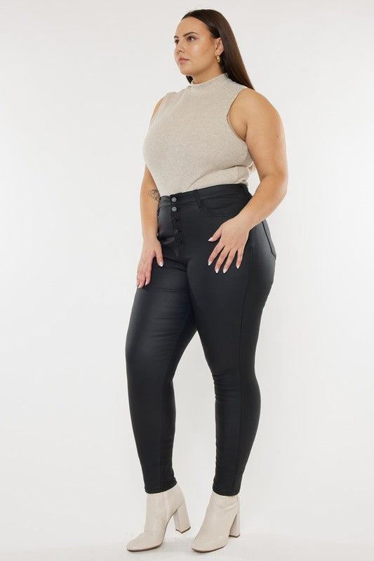 Kan Can Plus High Rise Coated Ankle Skinny Jeans-Charmful Clothing Boutique