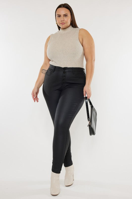 Kan Can Plus High Rise Coated Ankle Skinny Jeans-Charmful Clothing Boutique