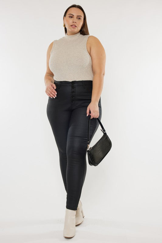 Kan Can Plus High Rise Coated Ankle Skinny Jeans-Charmful Clothing Boutique