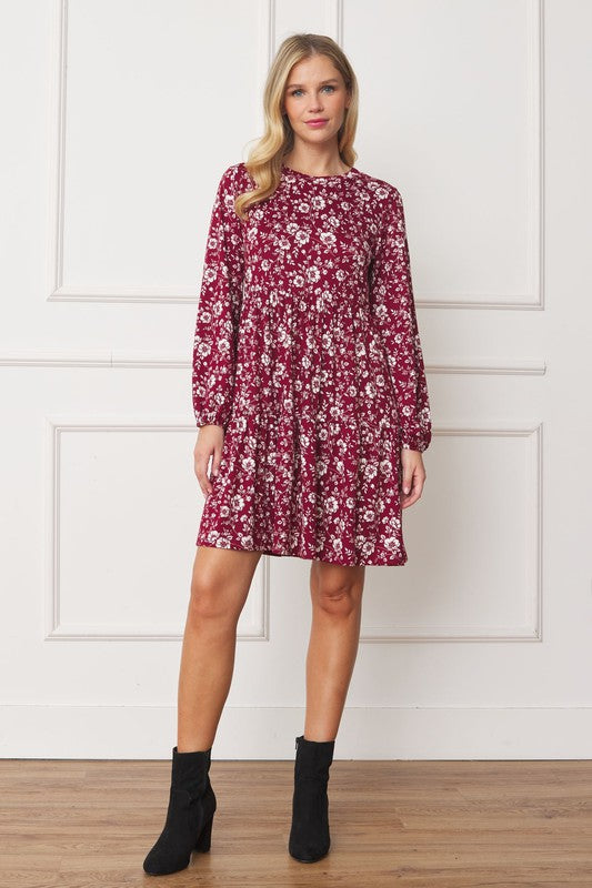 Floral Crew Neck Midi Dress-Charmful Clothing Boutique