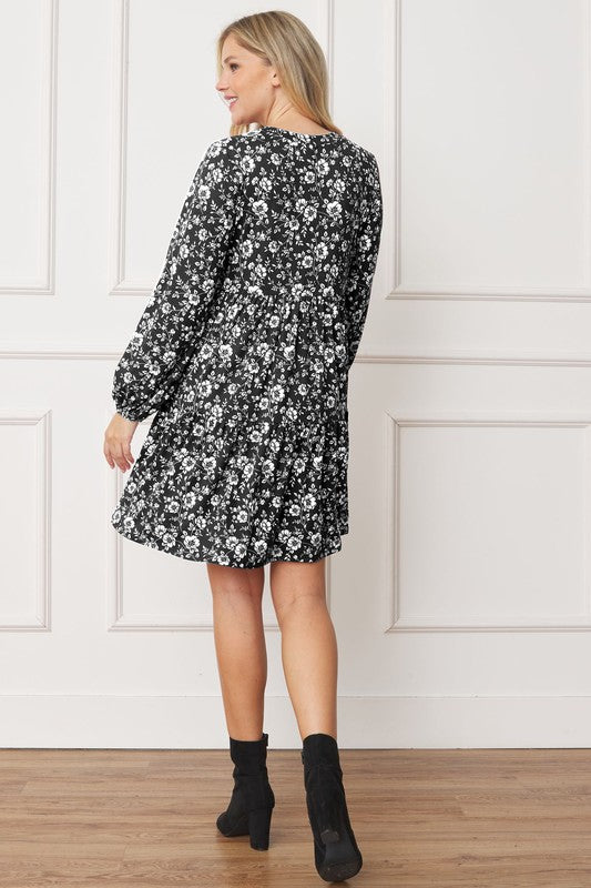 Floral Crew Neck Midi Dress-Charmful Clothing Boutique