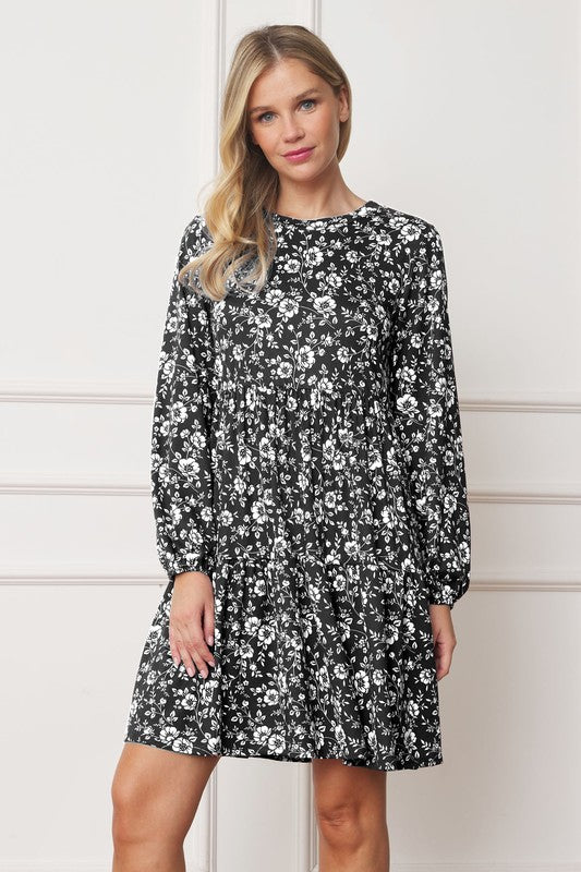 Floral Crew Neck Midi Dress-Charmful Clothing Boutique