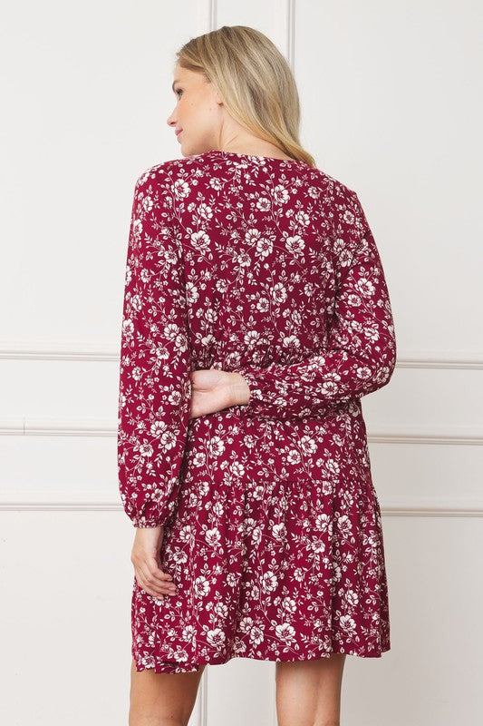 Floral Crew Neck Midi Dress-Charmful Clothing Boutique