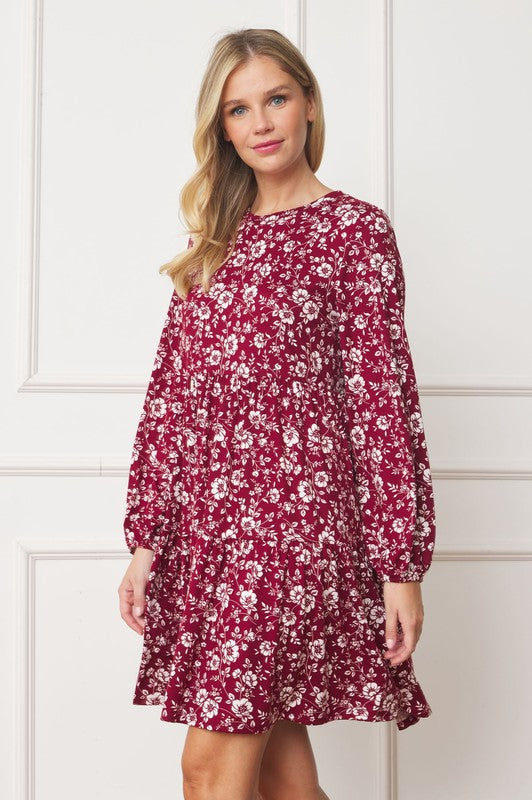 Floral Crew Neck Midi Dress-Charmful Clothing Boutique