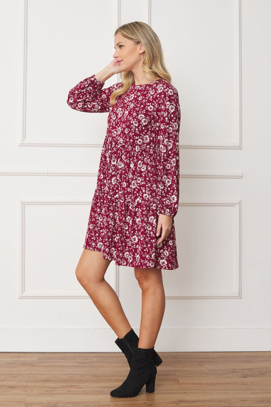 Floral Crew Neck Midi Dress-Charmful Clothing Boutique