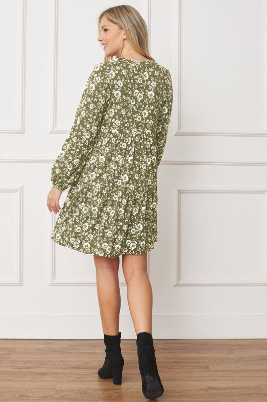 Floral Crew Neck Midi Dress-Charmful Clothing Boutique