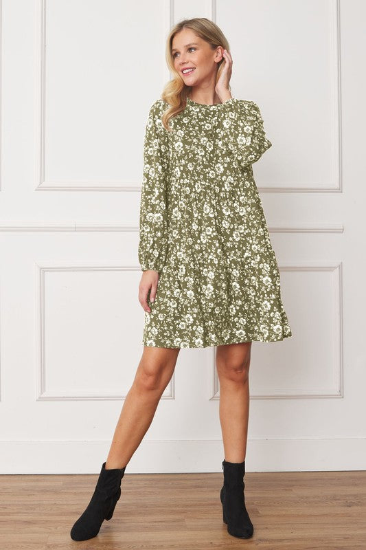 Floral Crew Neck Midi Dress-Charmful Clothing Boutique