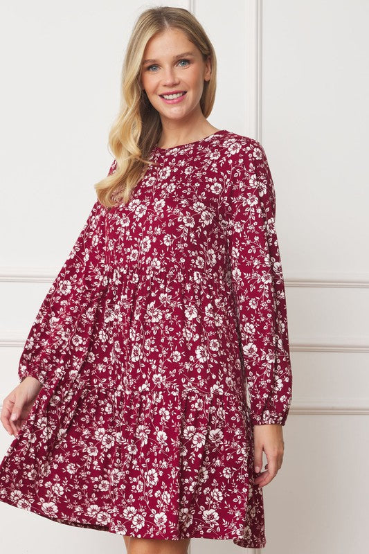 Floral Crew Neck Midi Dress-Charmful Clothing Boutique