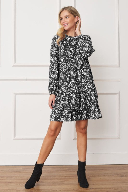Floral Crew Neck Midi Dress-Charmful Clothing Boutique