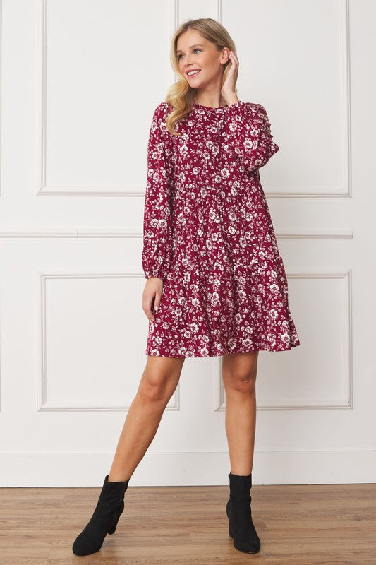 Floral Crew Neck Midi Dress-Charmful Clothing Boutique
