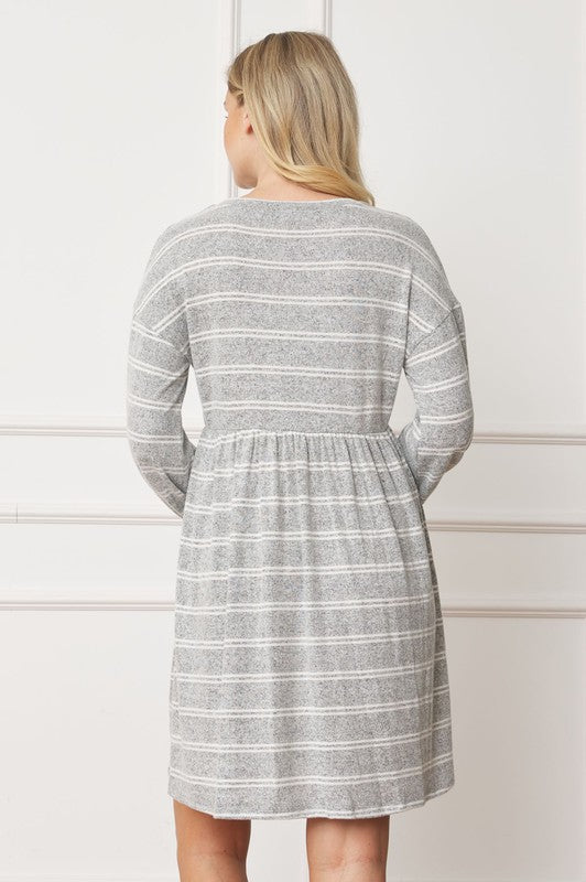 Stripe Bishop Sleeve Mini Dress-Charmful Clothing Boutique