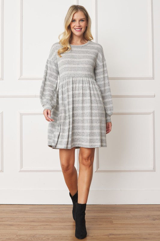 Stripe Bishop Sleeve Mini Dress-Charmful Clothing Boutique