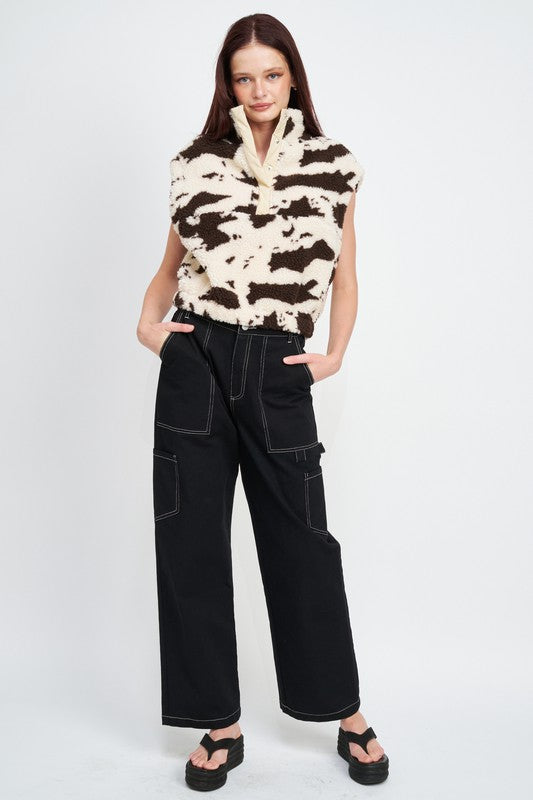 COW PRINT VESTS WITH ZIPPER-Charmful Clothing Boutique