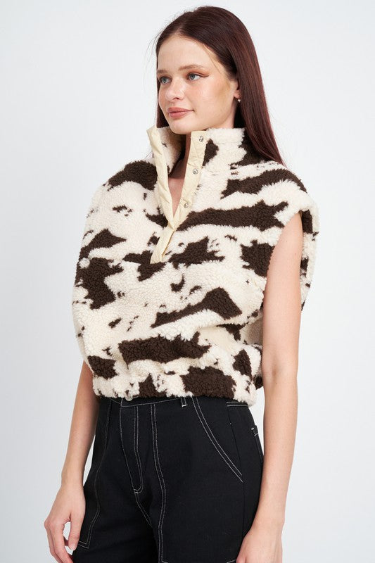 COW PRINT VESTS WITH ZIPPER-Charmful Clothing Boutique