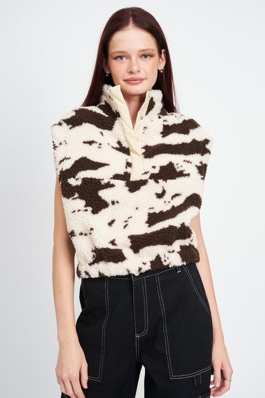 COW PRINT VESTS WITH ZIPPER-Charmful Clothing Boutique