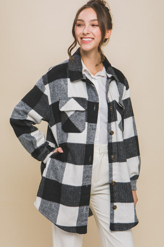 Plaid Bust Pocket Shacket-Charmful Clothing Boutique