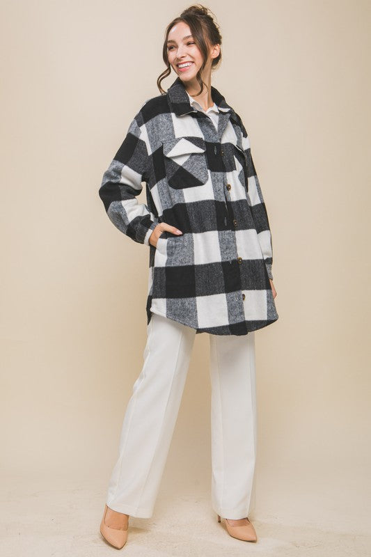 Plaid Bust Pocket Shacket-Charmful Clothing Boutique