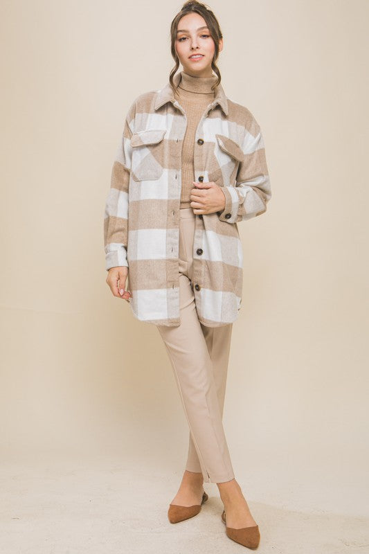 Plaid Bust Pocket Shacket-Charmful Clothing Boutique