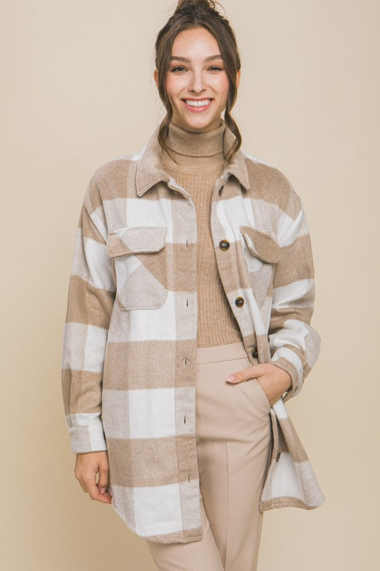 Plaid Bust Pocket Shacket-Charmful Clothing Boutique