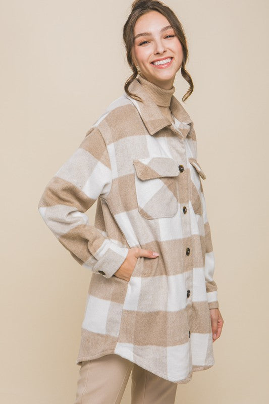 Plaid Bust Pocket Shacket-Charmful Clothing Boutique