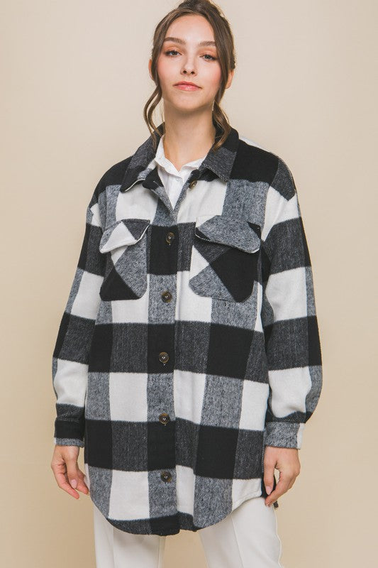 Plaid Bust Pocket Shacket-Charmful Clothing Boutique