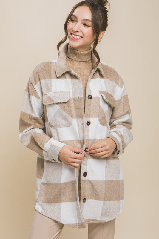 Plaid Bust Pocket Shacket-Charmful Clothing Boutique