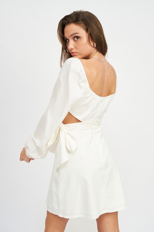 LONG SLEEVE TIE WAIST MINI DRESS-Charmful Clothing Boutique