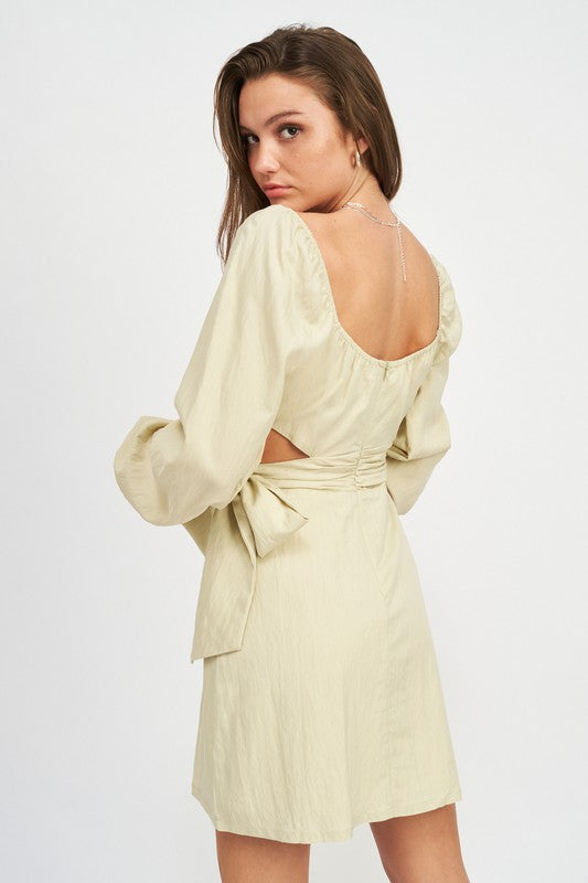LONG SLEEVE TIE WAIST MINI DRESS-Charmful Clothing Boutique
