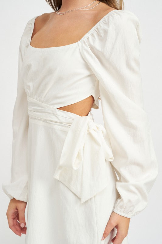 LONG SLEEVE TIE WAIST MINI DRESS-Charmful Clothing Boutique