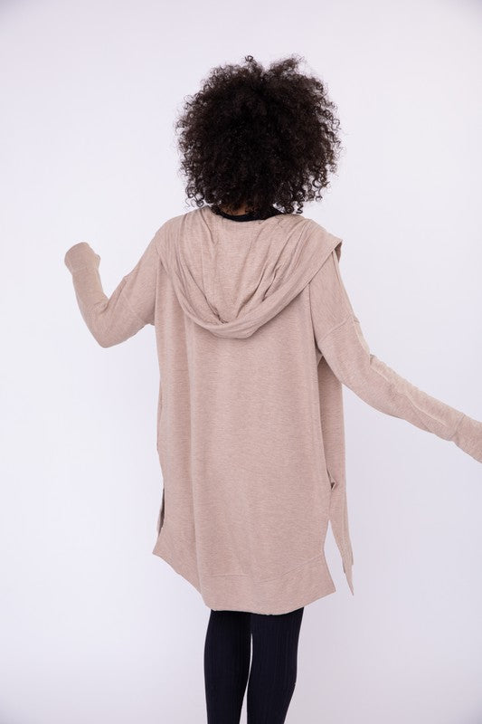 Longline Hooded Cardigan with Pockets-Charmful Clothing Boutique