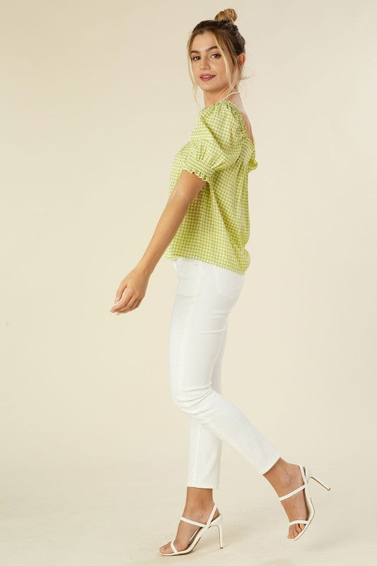 Smocked blouse with puff sleeve-Charmful Clothing Boutique