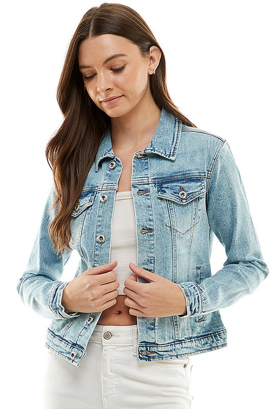 Spandex Ladies Casual Denim Jacket-Charmful Clothing Boutique