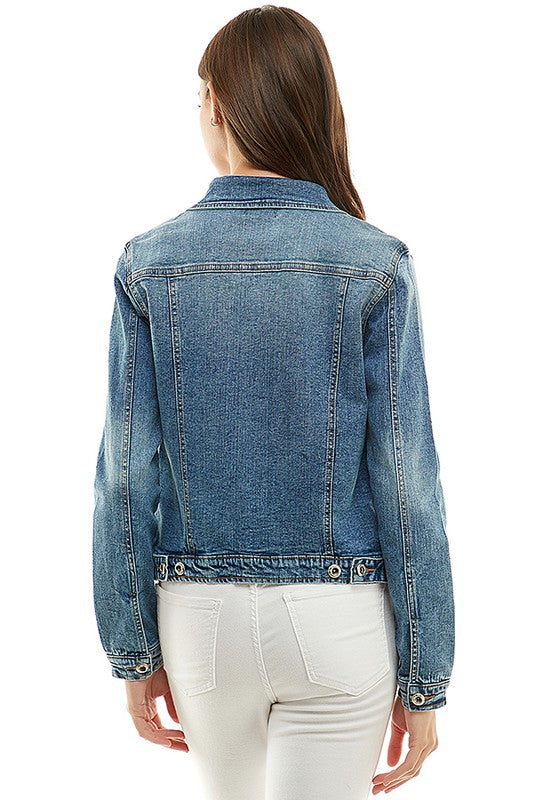 Spandex Ladies Casual Denim Jacket-Charmful Clothing Boutique