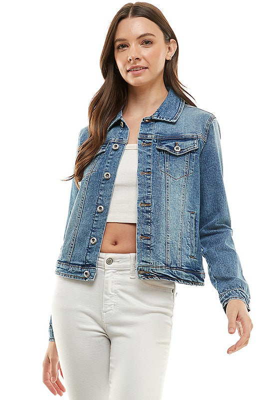 Spandex Ladies Casual Denim Jacket-Charmful Clothing Boutique