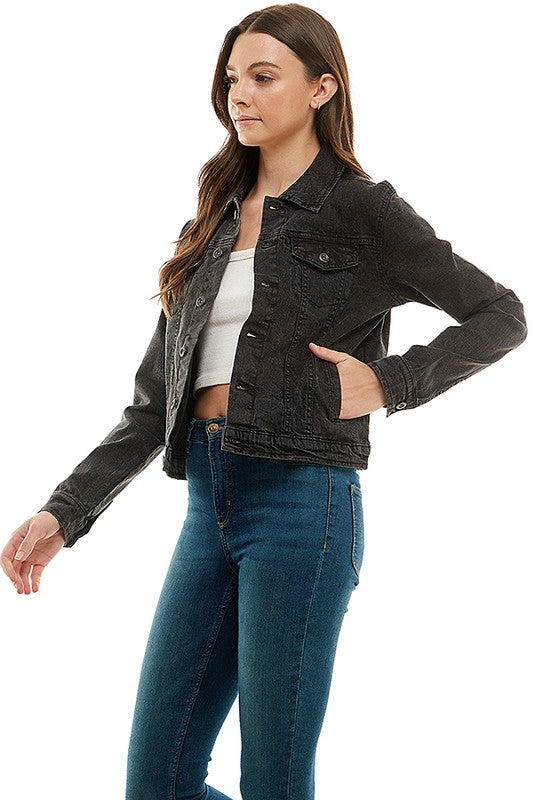 Spandex Ladies Casual Denim Jacket-Charmful Clothing Boutique
