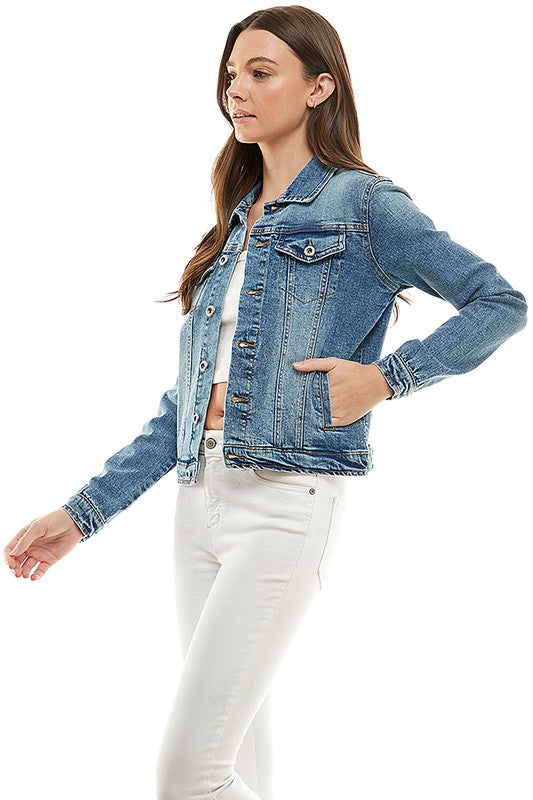 Spandex Ladies Casual Denim Jacket-Charmful Clothing Boutique