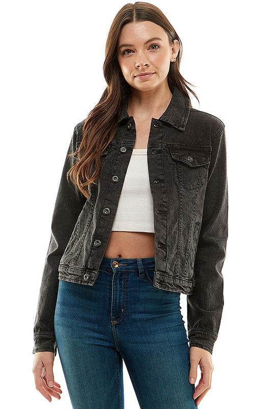 Spandex Ladies Casual Denim Jacket-Charmful Clothing Boutique