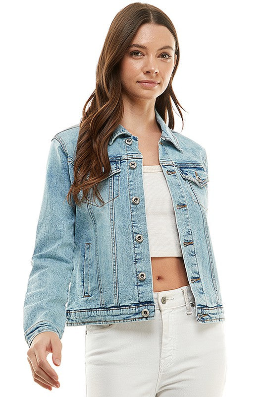 Spandex Ladies Casual Denim Jacket-Charmful Clothing Boutique