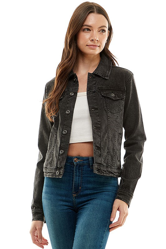 Spandex Ladies Casual Denim Jacket-Charmful Clothing Boutique