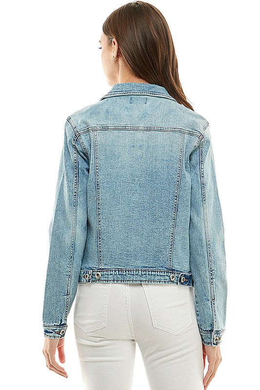 Spandex Ladies Casual Denim Jacket-Charmful Clothing Boutique
