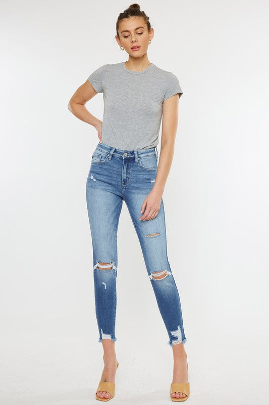 High Rise Fray Hem Ankle Skinny Jeans-Charmful Clothing Boutique